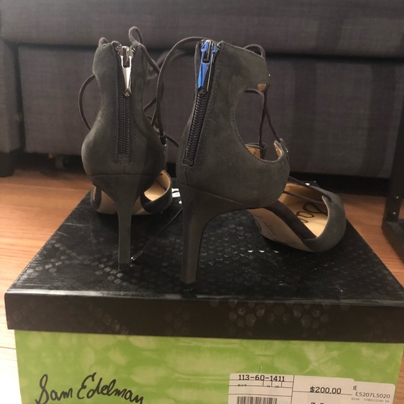 Sam Edelman Grey Lace-up Suede Heels - Picture 2 of 3